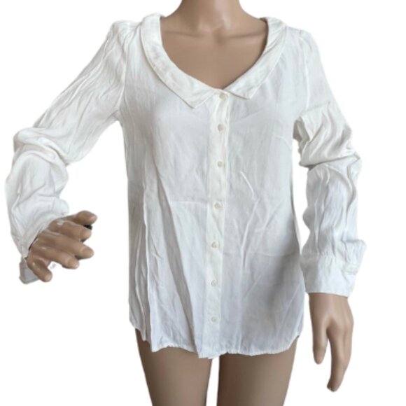 ZARA White Button-Down Blouse with Rounded Collar / Size Medium - Picture 1 of 6